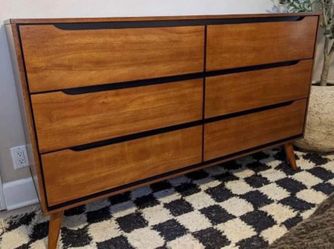 New Mid-Century Modern 6-Drawer Wood Dresser