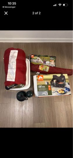 Ozark Trail Camping Gear Bundle - Tent, Stove, Sleeping Bag, and Chair