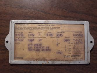 1931 Studebaker registration