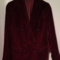 Ralph Lauren Women's 6 Wine Colored Velvet Double Breasted Blazer Fully Lined W Pockets 