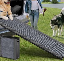 Dog Ramp for Car, 63" Long & 17" Wide Folding Portable Pet Stair Ramp with Non-Slip Rug Surface, Extra Wide Dog Steps for Medium & Large Dogs Up to 25