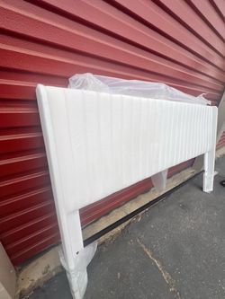 KING White Upholstered Headboard with Channel Tufting
