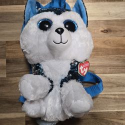 Ty "FASHION " Blue HUSKY SLUSH PLUSH BACKPACK NWT