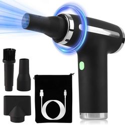 Premium Portable Compressed Air Duster, Quieter and Longer Life Brushless Motor Cordless Air Duster 110000 RPM Keyboard Cleaner (Black)