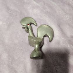 Vintage SANTIAGO ESTANHO Pewter Rooster Figurine Emerald Red Crystal Eyes 3"