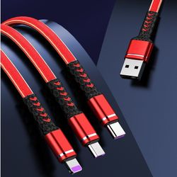 3 In 1 Charging Cable For Android, Type-C, Lightning Connections 3A High Speed High Quality