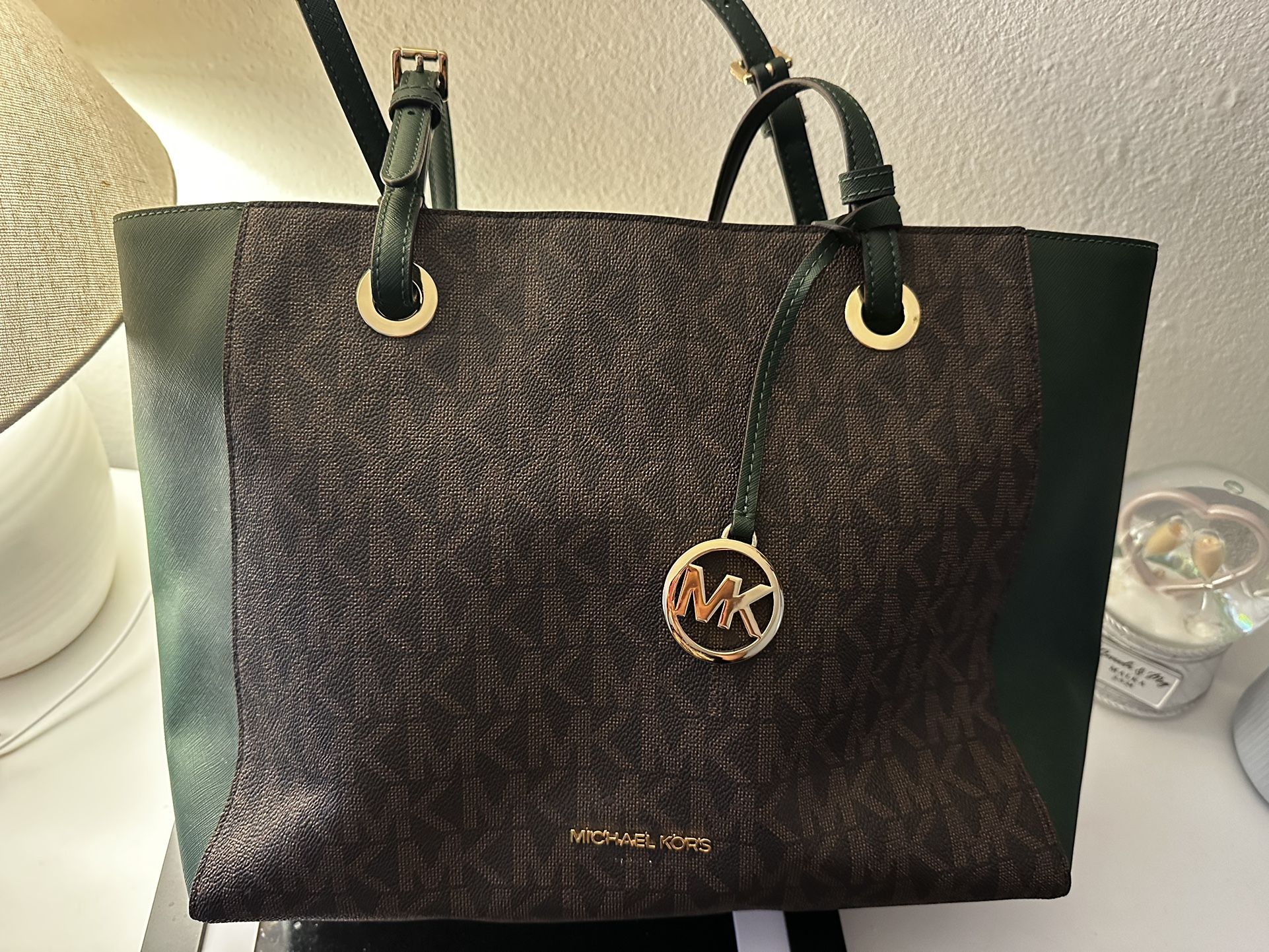 Michael Kors Green And Brown Tote