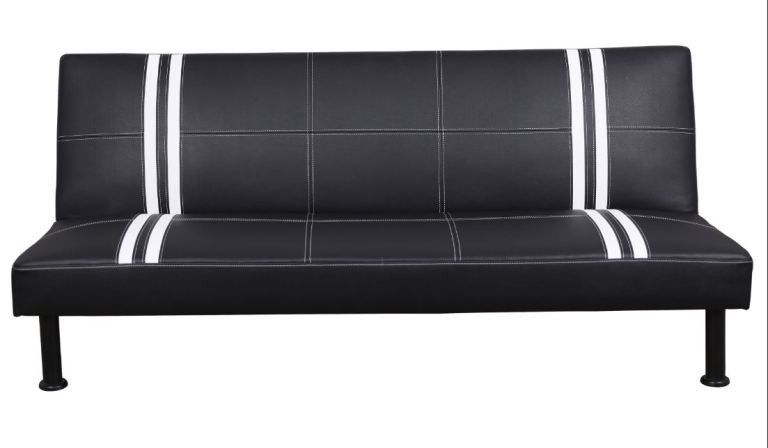 Brand New Black Striped Leather Tufted Futon Free Delivery