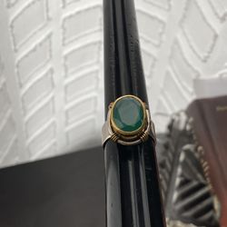 Green Onyx Sterling Silver & Brass Ring.