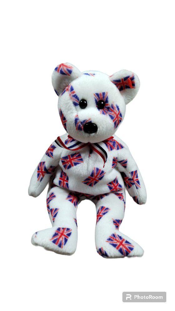 Ty Beanie Jack the white bear with british flags all over him