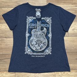 Hard Rock Guitar Co Blue Embellished Keyhole Split Neck T Shirt Womens 2XL