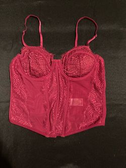 Garage Red Lace Mesh Bustier Corset Top Hook & Eye Closure Adjustable/removable Straps