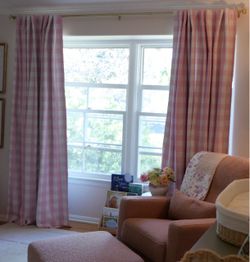 Pink & White Plaid Blackout Drape Curtains
