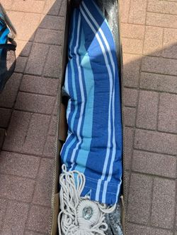 Blue Striped Fabric Hammock with Rope