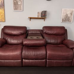 Red Leather Recliner (Free Delivery)