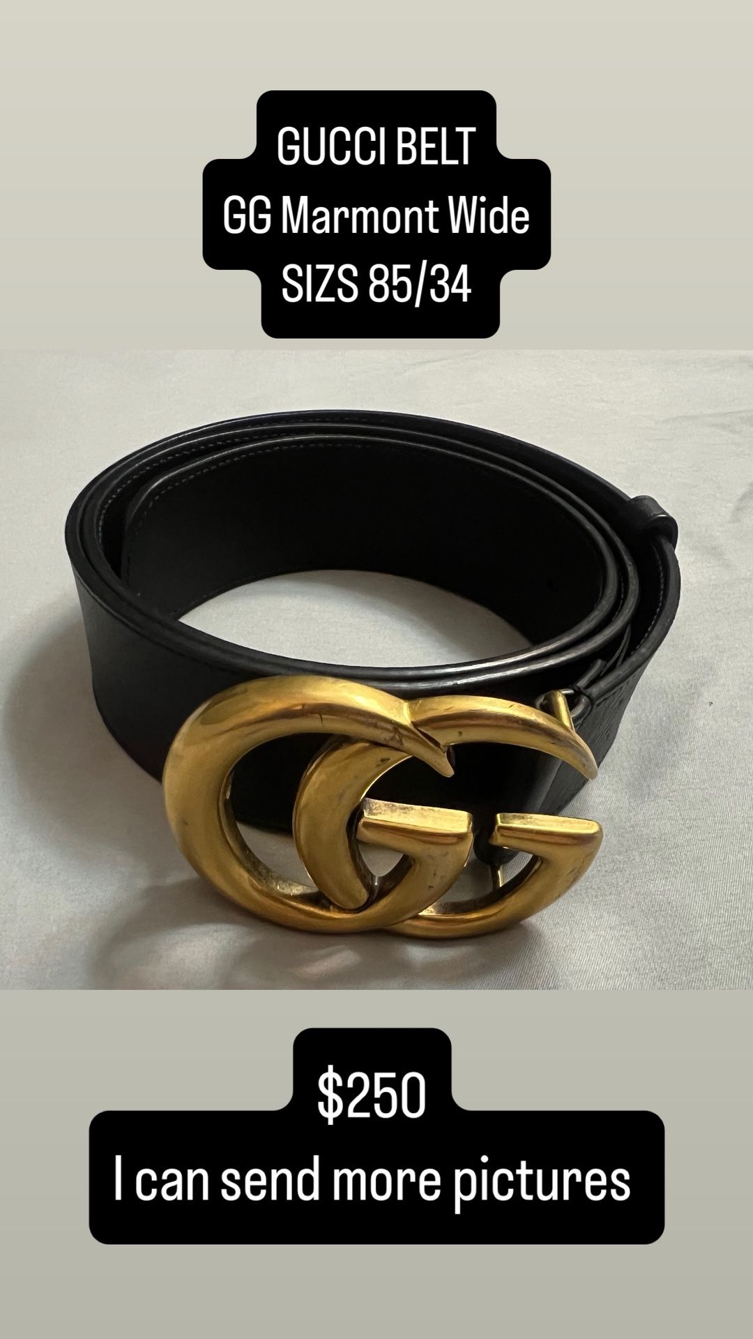 Gucci Belt GG MARMONT WIDE BELT Size 85/34