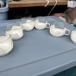 6 Mid Century Roll Poly Glass Cups With Holders