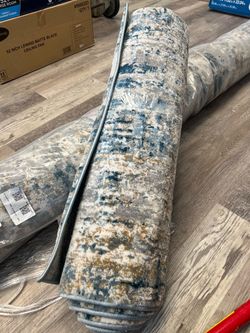 Quatro Loomed Blue Rectangular Indoor Abstract Washable Runner Rug 2 ft x 8 ft