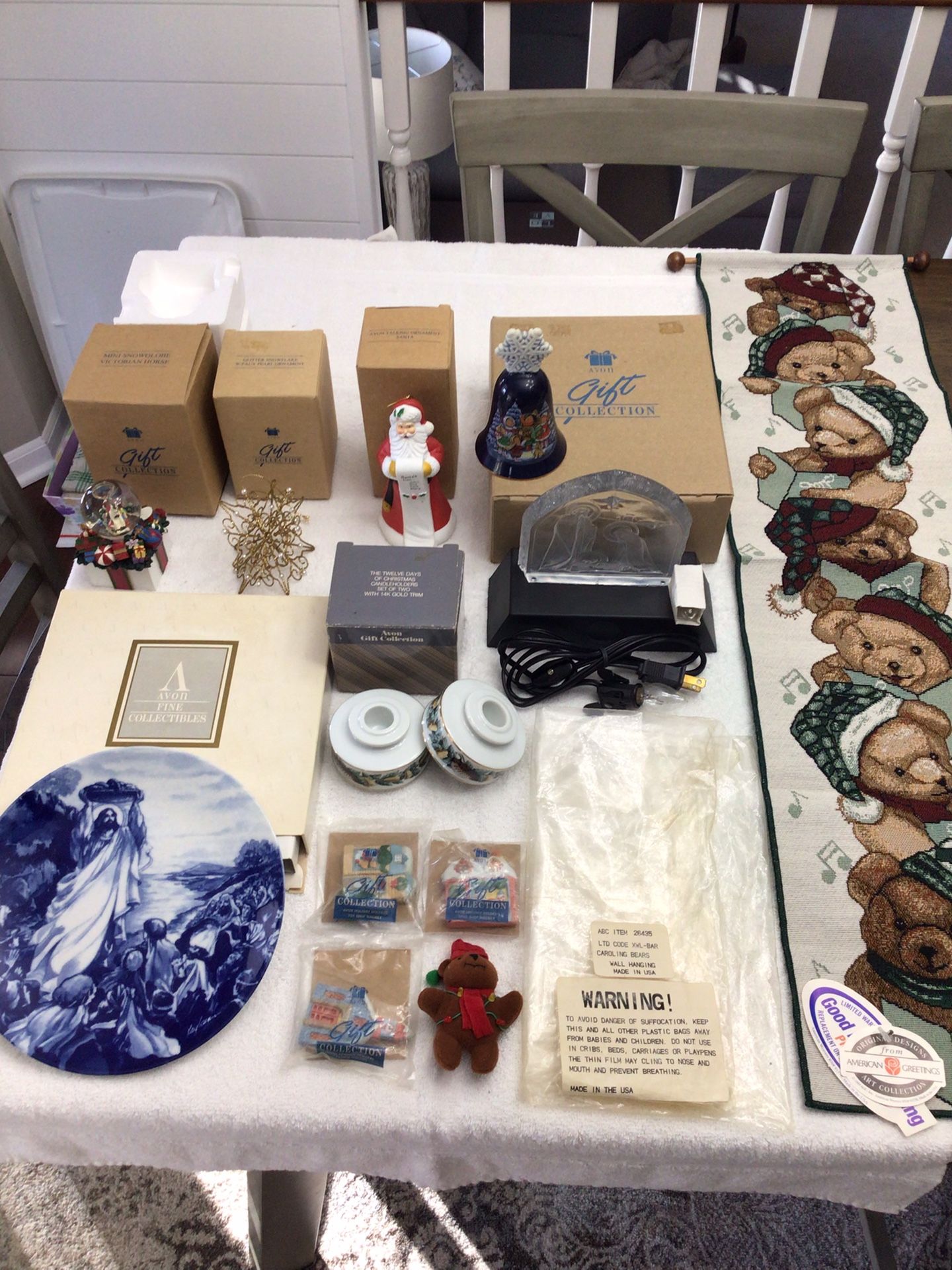 Vintage Christmas Decorations Jesus Nativity Scene 14K Trim Candleholders Victorian Horse Snow Globe