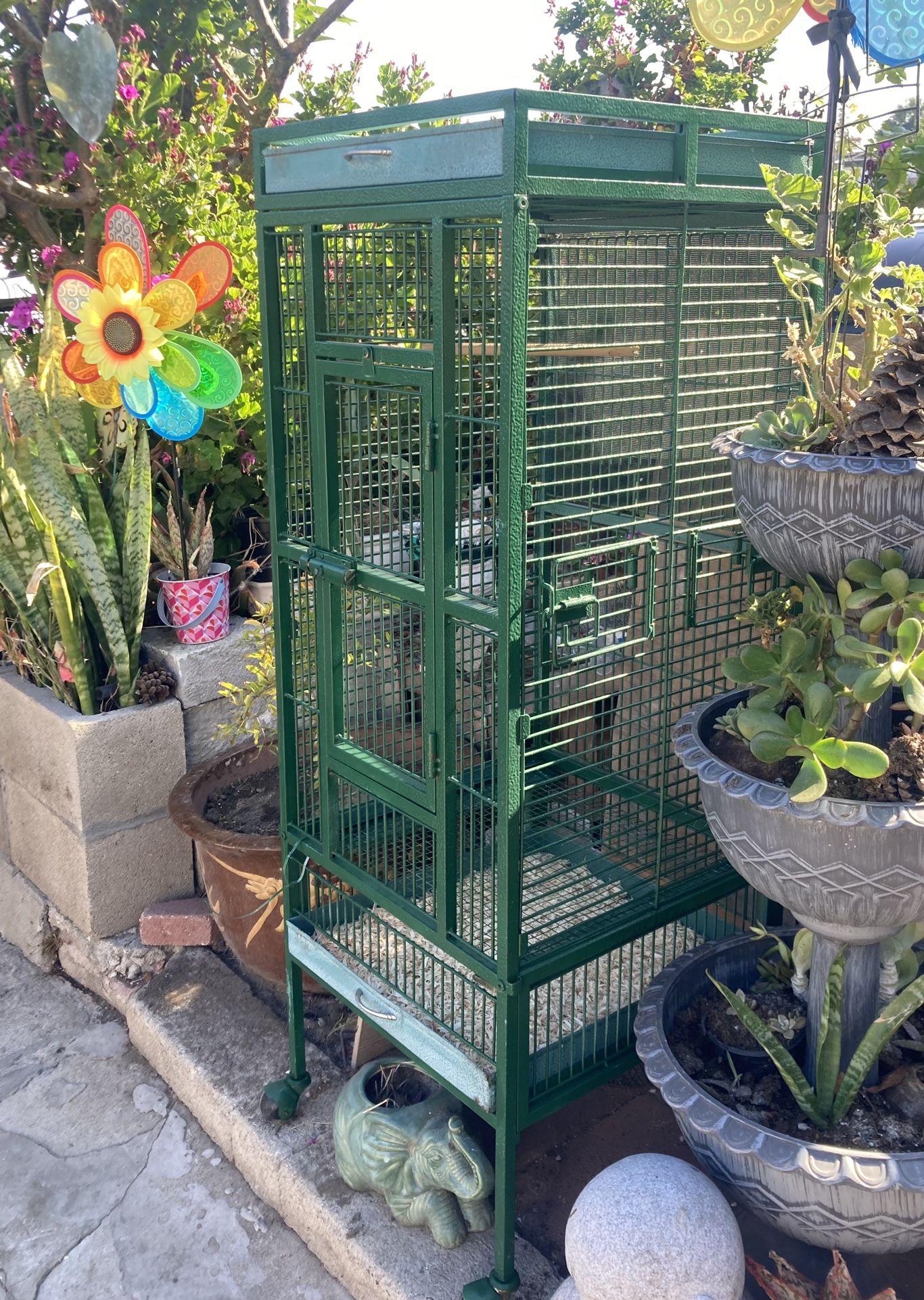 Bird Cage Jaula De Pajaro Garden Decor 18x18 Inch with Wheels