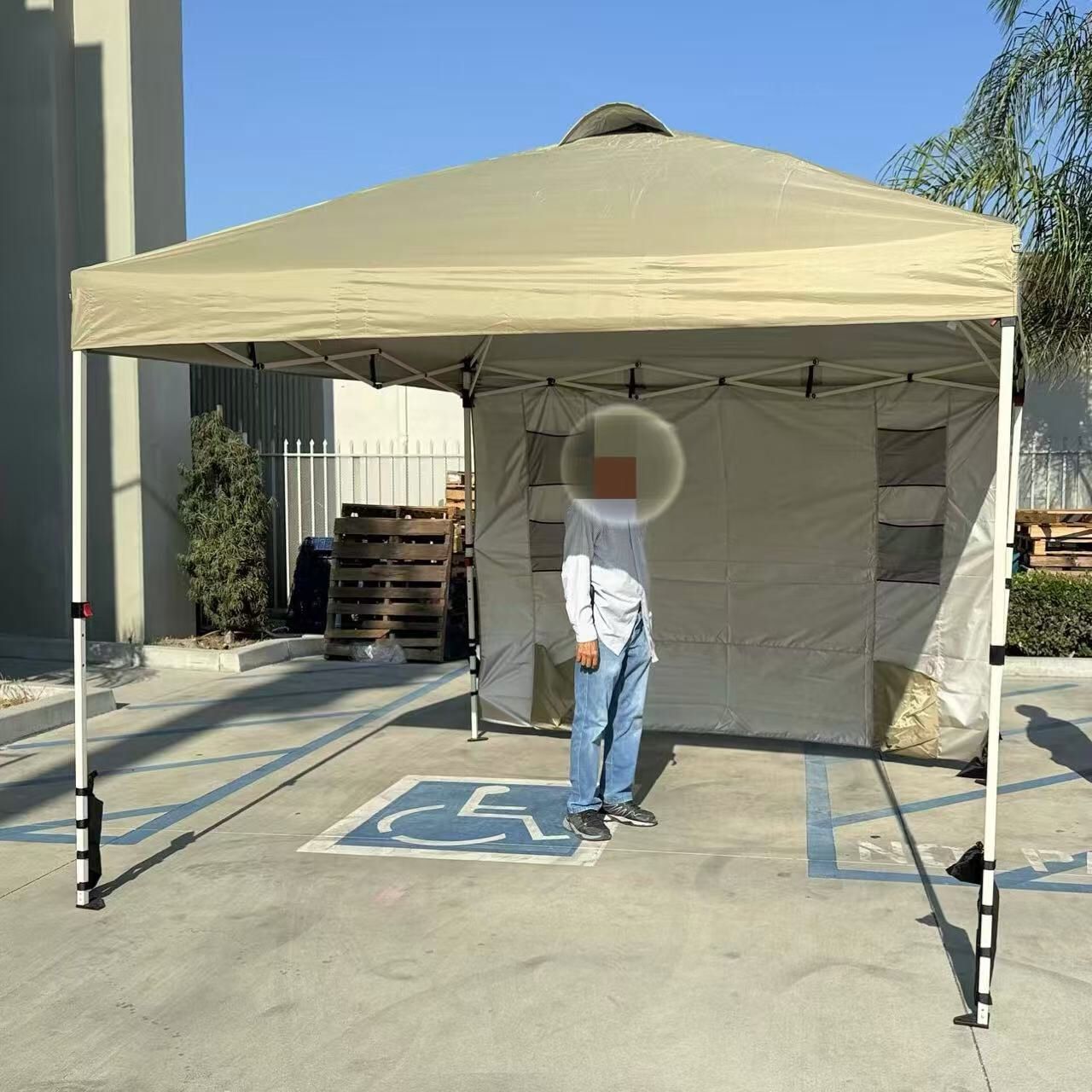 New In Box 10x10 Feet EZ Pop Up Canopy Gazebo Camping Beach Market Tent With Wall Sand Bag White Or Khaki
