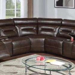 Brand New Brown Leather Power Reclining Sectional Sofa