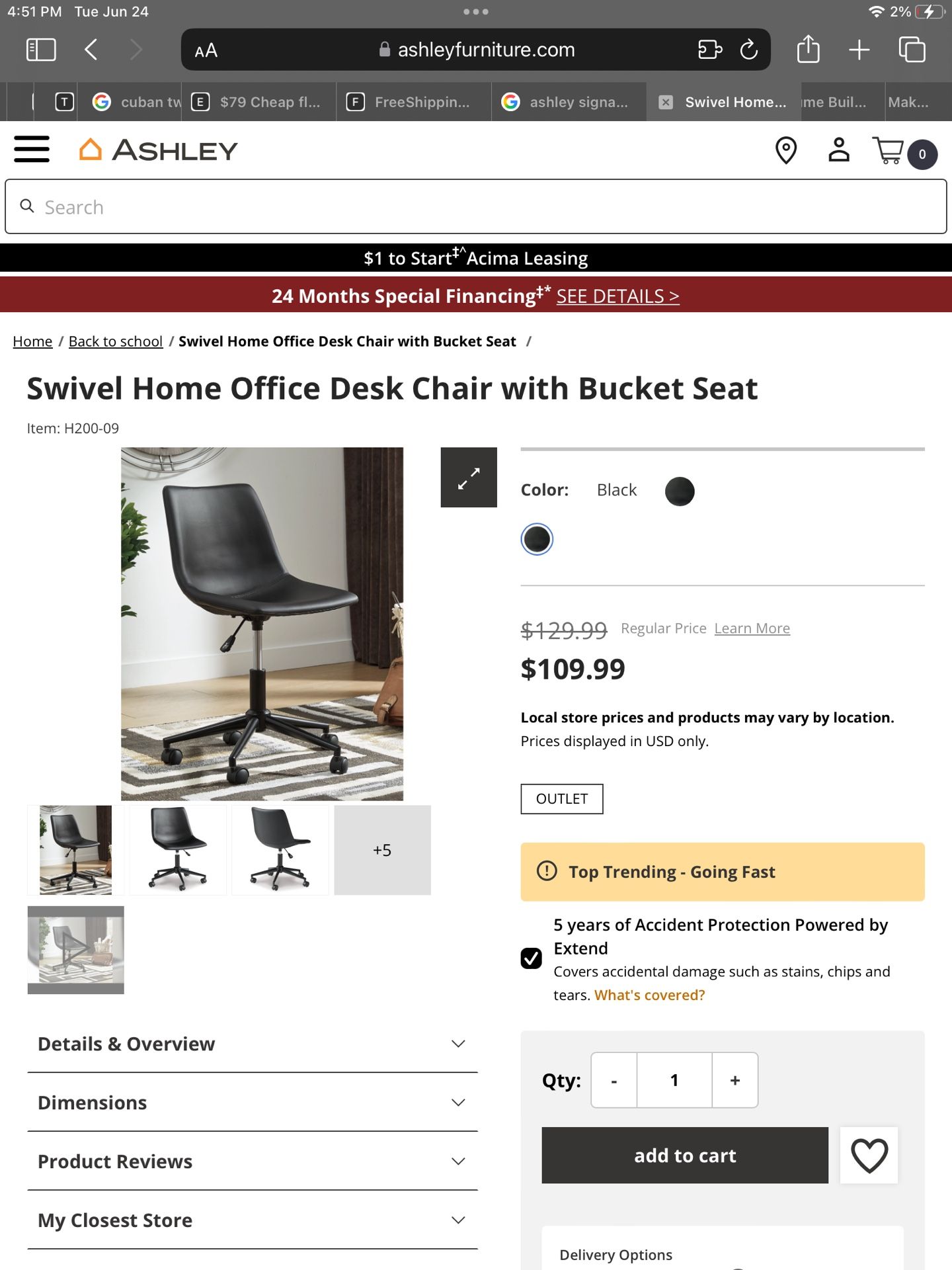 Brand New Swivel Home Office Desk Chair with Bucket Seat