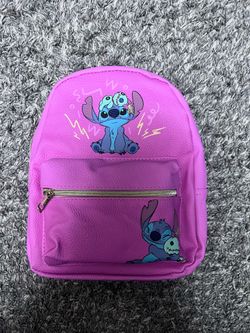 Disney Stitch Mini Backpack pink Purple Faux Leather Zip Closure Front Pocket