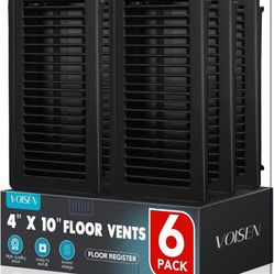 VOISEN Floor Register 4x10, 6 Pack Black Floor Vent Covers, Heavy Duty Steel Walkable Floor Vents,Vent Covers for Home Floor