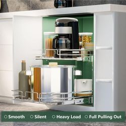  2 Tier Individual Pull Out Cabinet Organizer 11"W x 21"D, Slide Out Kitchen Cabinet Storage Sliding Shelves