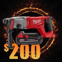 Milwaukee m18 2ah battery and Milwaukee M18 Fuel 1 SDS Plus D-Handle Rotary Hammer (tool only)