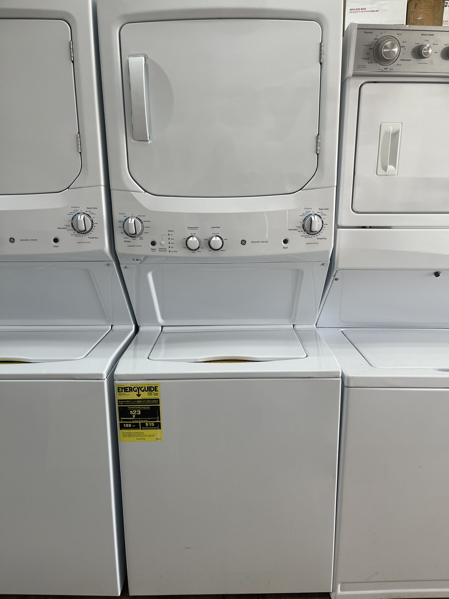27’’ GE Washer With Stainless Steel Drum And 220v Electric Dryer Combo Set In Excellent Working Condition