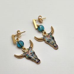 Painted Cow Skull Earrings