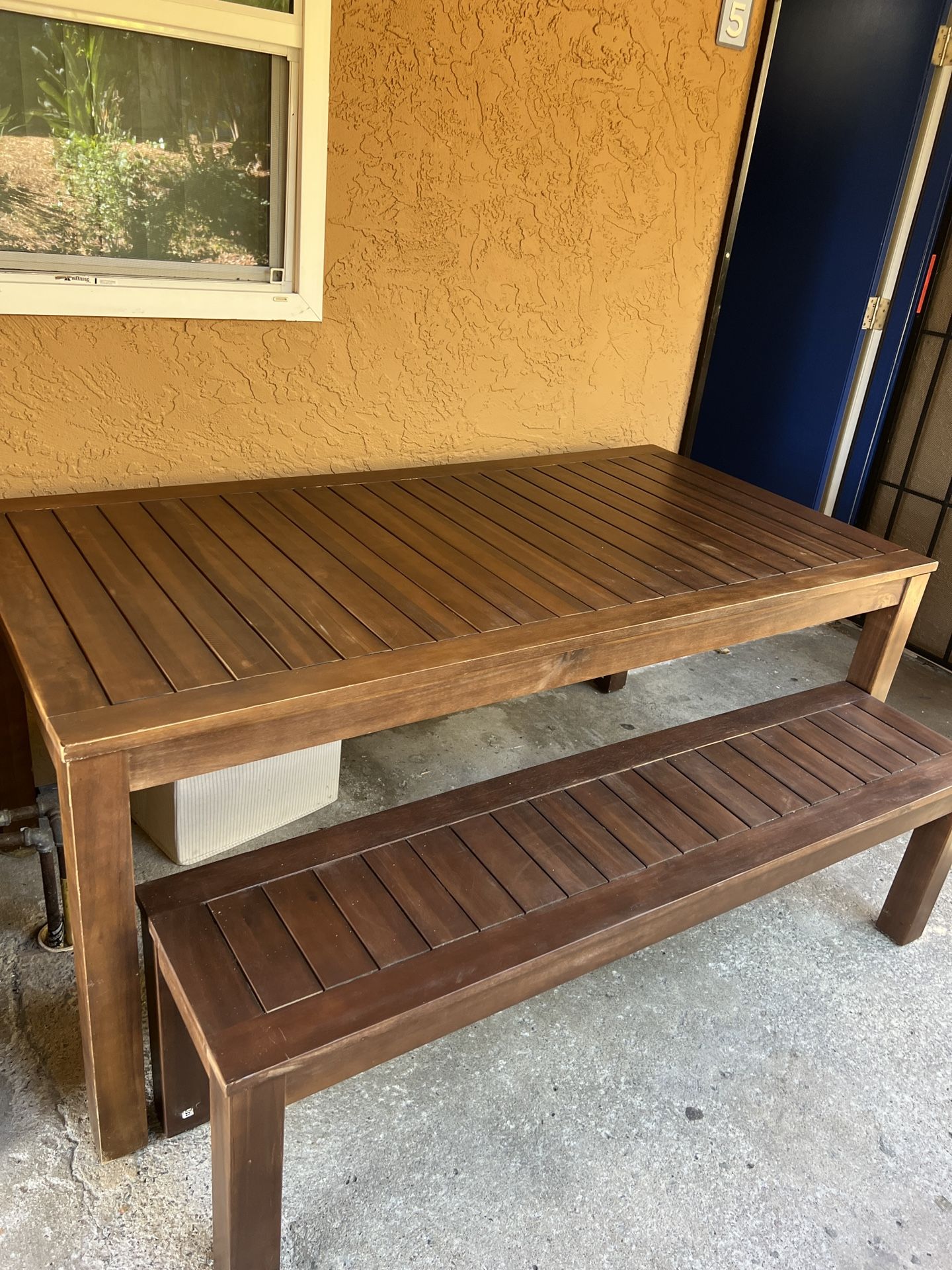 Slat Wood Patio Table With Benches