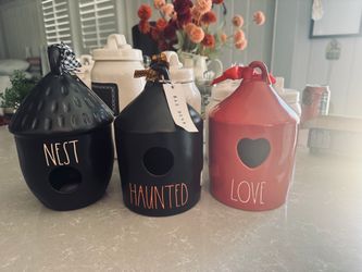 Rae Dunn Ceramic Birdhouse Set of 3