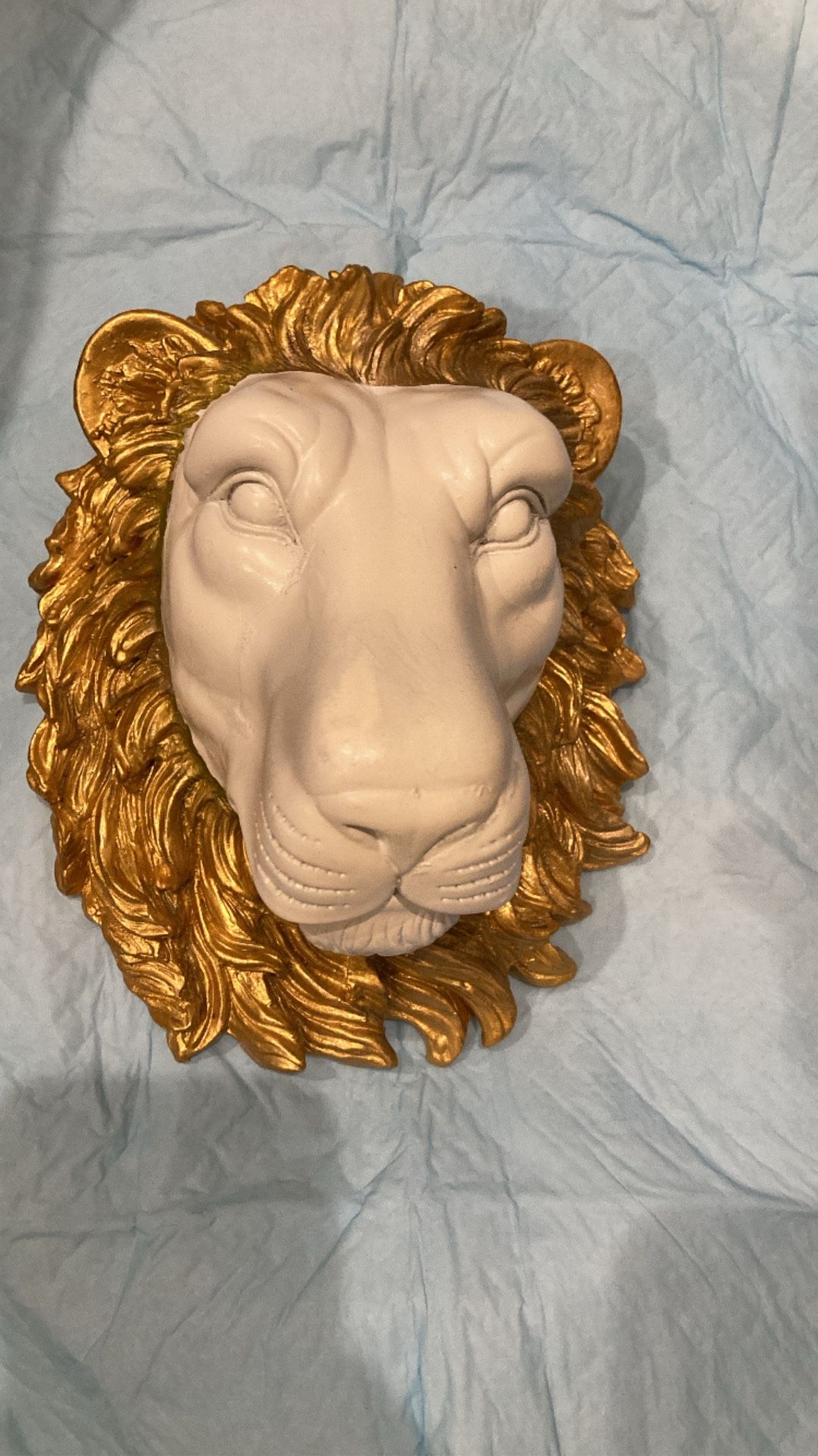 Small Vintage Gold & White Lion Head Wall Art Mask $25. 14.5” Larger Gold Lion Wall Mask $30.