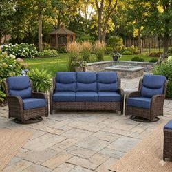 3-Piece Wicker Patio Sofa and Swivel Chair Set 6-in deep seating cushions high quality Hawthorne brand patio furniture patio set 🆕🚛🚎