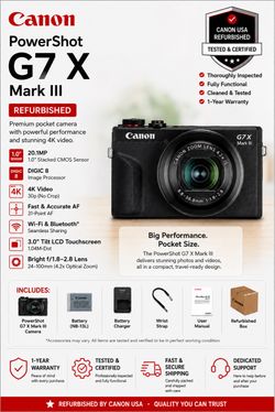 Canon PowerShot G7 X Mark III (Refurbished) 1-Year Warranty