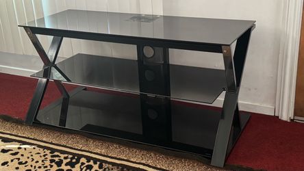 Black and Silver Glass 3-Tier TV Stand