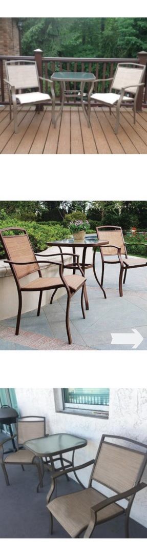 NEW (3 Piece) Contemporary Outdoor Bistro Set - Patio Home Sling Chairs & Tempered Top Glass Table - Seat Garden Pool Poolside Furniture - ↓READ↓