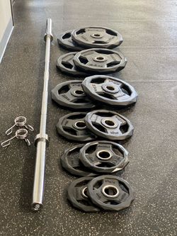 NEW rubber Olympic grip plates with bar and collars set