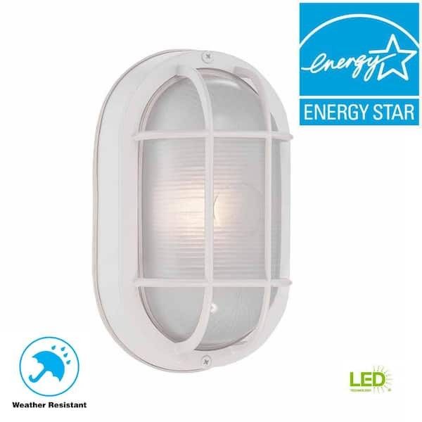 New 8.5 in. White LED Outdoor Wall Lamp with Frosted Glass Shade
