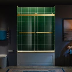 REFT-6062-BG  WOODBRIDGE Frameless Double Sliding Tub Door with Soft Close System, 57.5-60" Width x 62"Height with 3/8"(10mm) Clear Tempered Glass in 