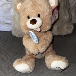 Cuddle Barn New Stuffed Singing Bear Plush Sings Dances Lollipop