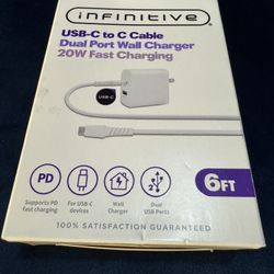 INFINITIVE USB-C To C cable Dual Port Wall Charger 20W fast Charging