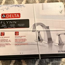 Delta  Flynn Chrome 2-handle Widespread WaterSense High-arc Bathroom Sink Faucet with Drain