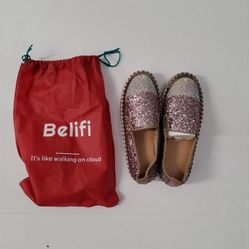 Belifi Pink & Silver Flats Size 8 - brand new 