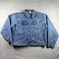 Vintage Saugatuck Men’s XL Blue Denim Jacket Y2K Trucker Distressed