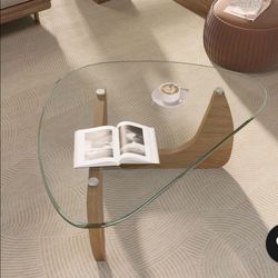 Modern Glass Coffee Table, Triangle Center Table with Tempered Glass Top& Unique