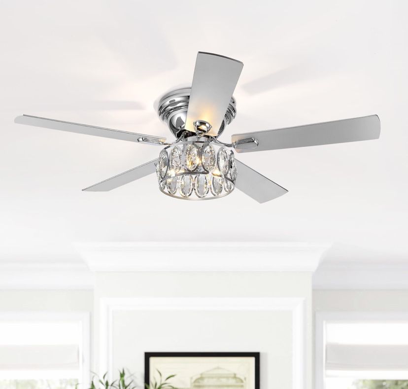 Crystal Ceiling Fan with Light - Chrome Finish